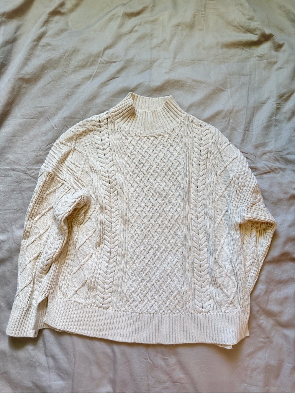 J.Crew Cream Cable Knit Fisherman Mock Neck Sweater M Rory Gilmore Coastal